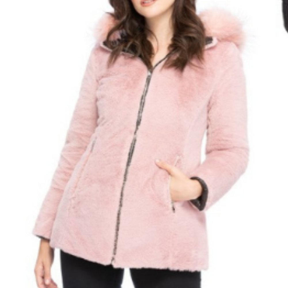 (S. Small) Coalition LA Black Reversible Hoodie Faux Fur Coat - Picture 4 of 4